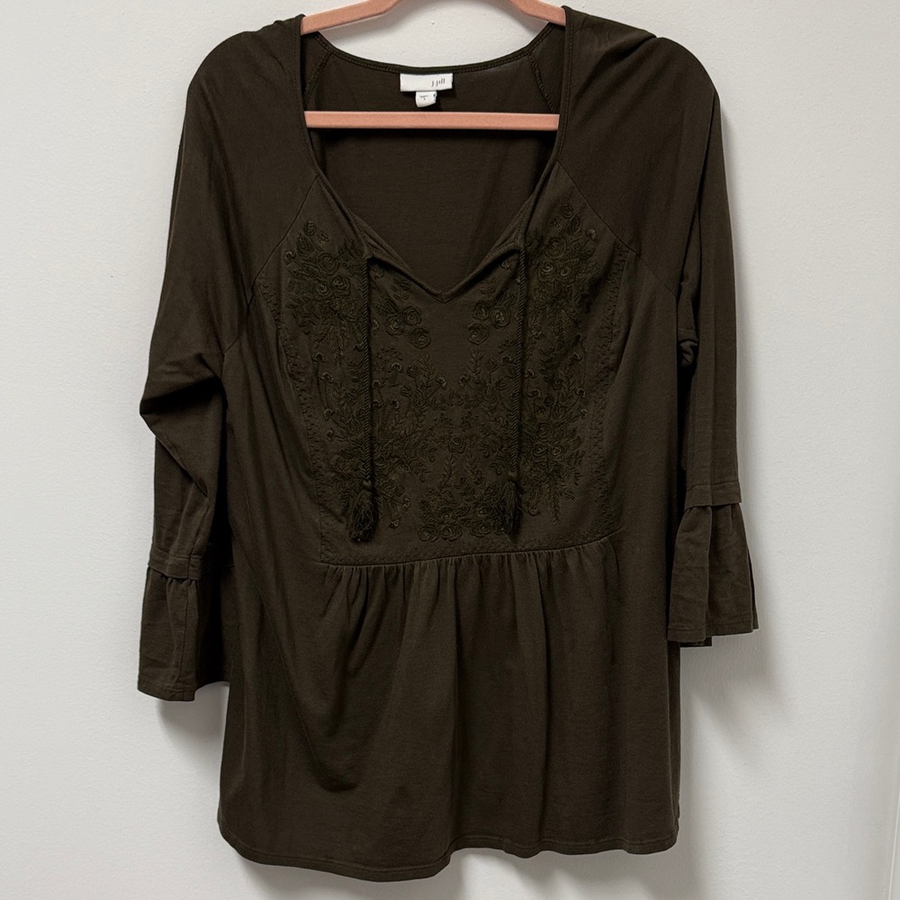 J. Jill Dark Brown Embroidered Blouse